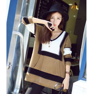 2014秋裝新款韓版心形領(lǐng)長袖條紋毛衣 柚子美衣打造百搭時(shí)尚
